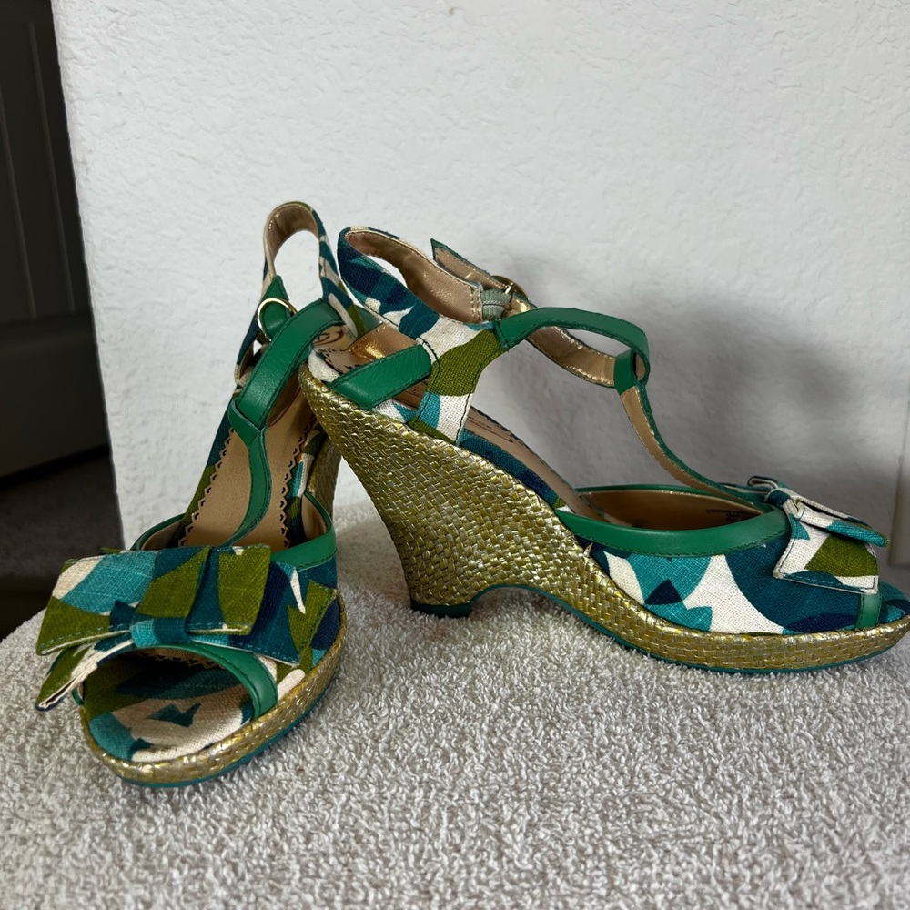 Poetic License Green and Blue Patterned Wedges